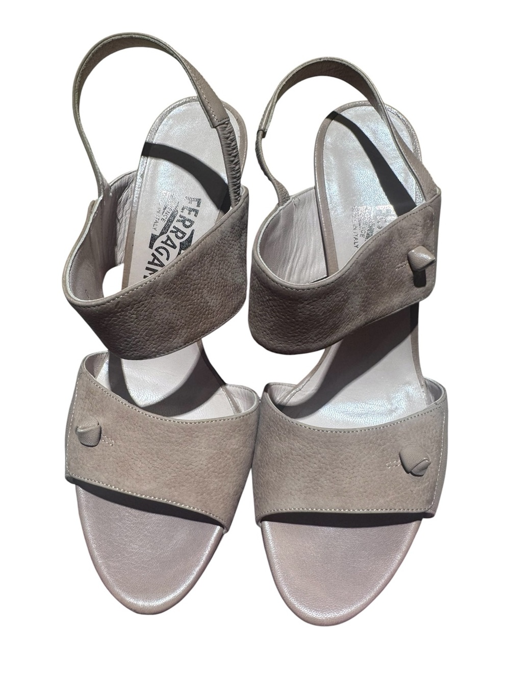 Salvatore Ferragamo Beige Taupe Suede Slingback Sandals